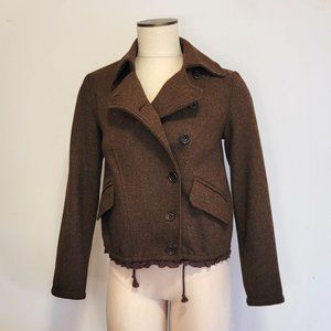 GAP Vintage - Wool Tweed Bomber Style Dbl Breasted Lined  Brown Jacket EUC XS